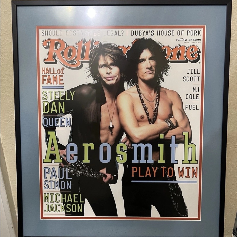 One of a kind framed Aerosmith Rolling Stone cover 2001 Steven Tyler Joe Perry